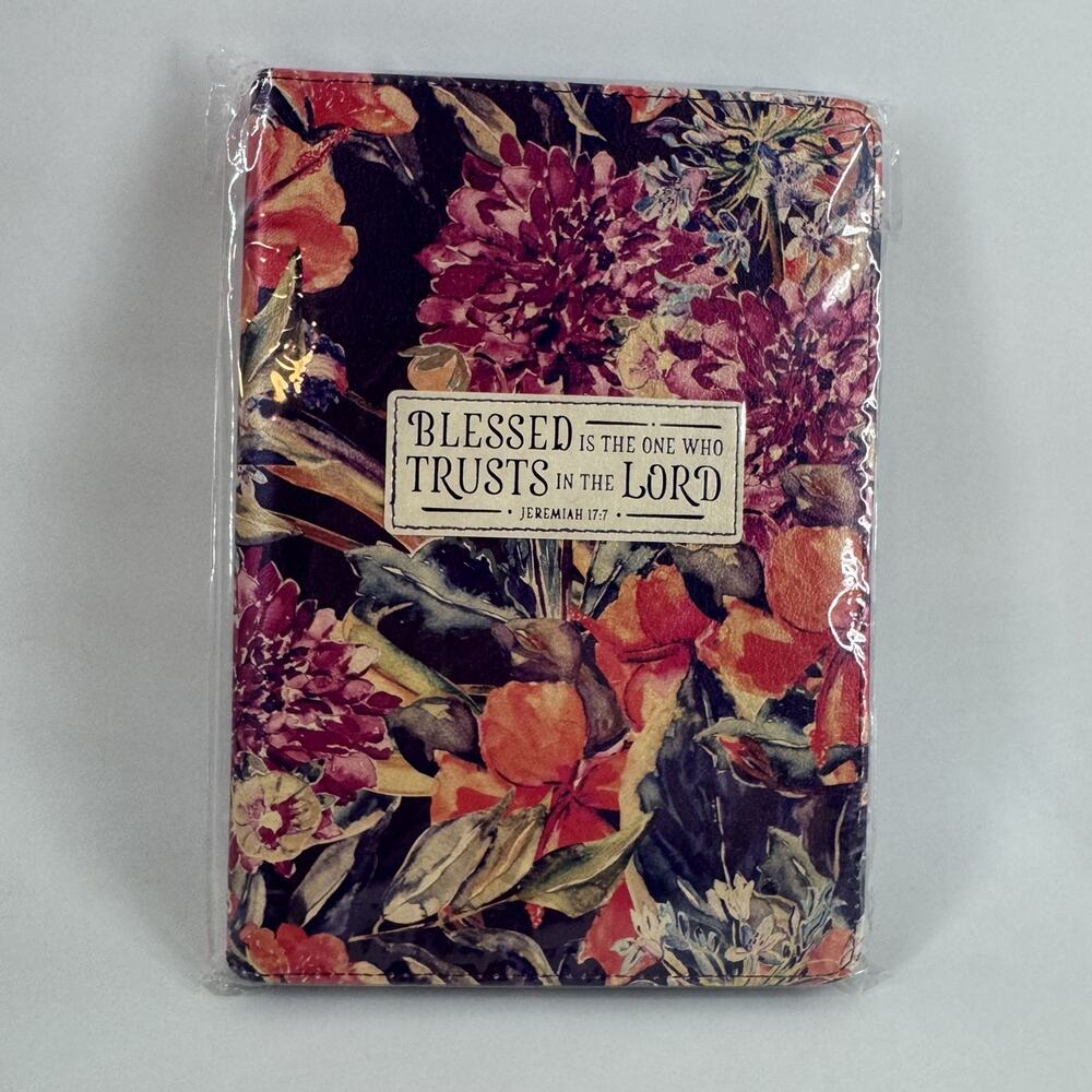 Religious Blessed Christian Zip Around Journal NEW JEREMIAH 17:7 Purple Floral